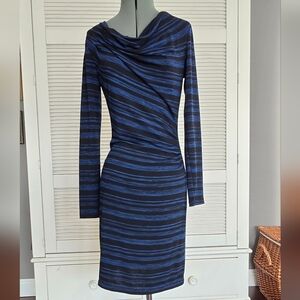 Max Studio | Navy and Black Striped Long Sleeve Dress